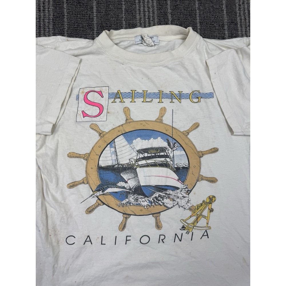 Vintage Sailing Shirt Men's Small White California 90s Cherokee Single Stitch‎